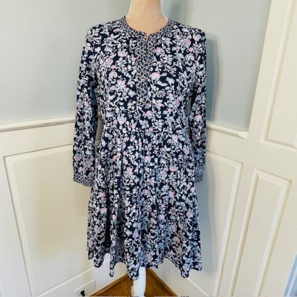 J. Crew Factory Mixed Floral Tiered Cotton Block Print Mini Dress Small - Picture 3 of 9